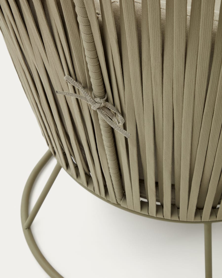 Saconca outdoor armchair with a high backrest made of cord and green galvanised steel