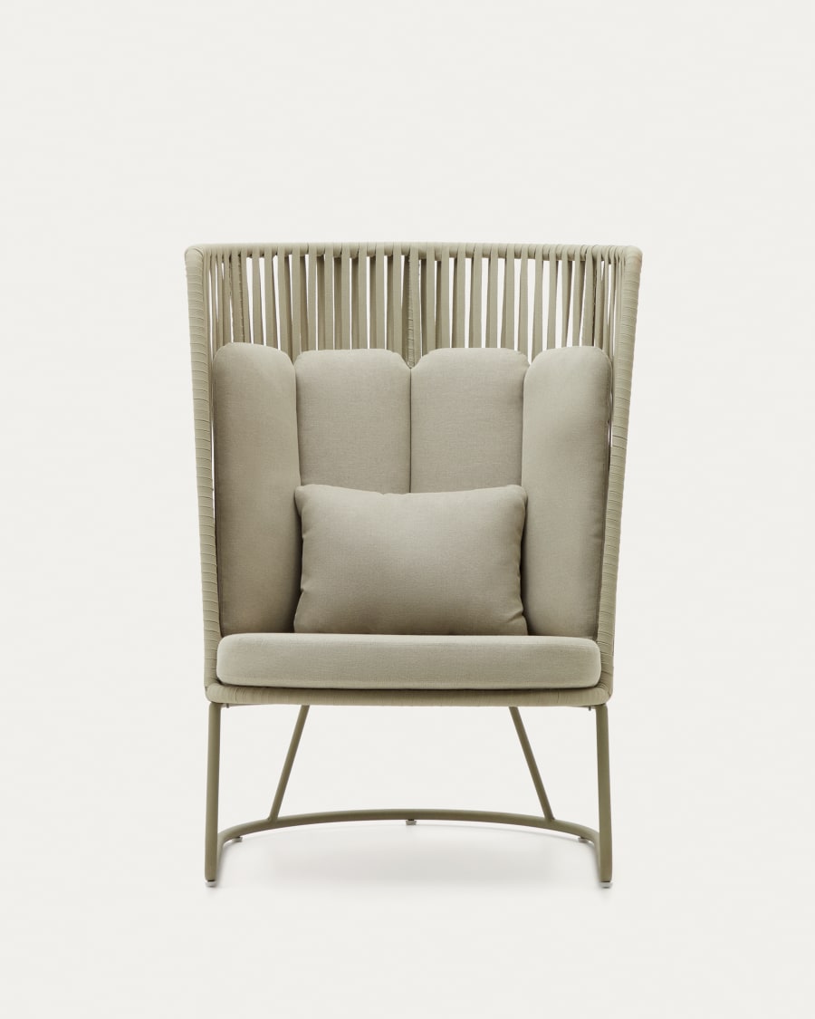 Saconca outdoor armchair with a high backrest made of cord and green galvanised steel