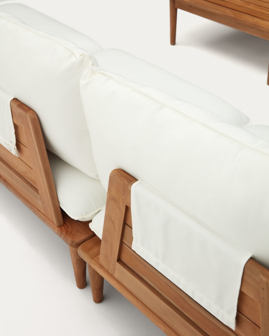 Portitxol set of 2 corner armchairs, 2 armchairs and 2 coffee tables in solid teak