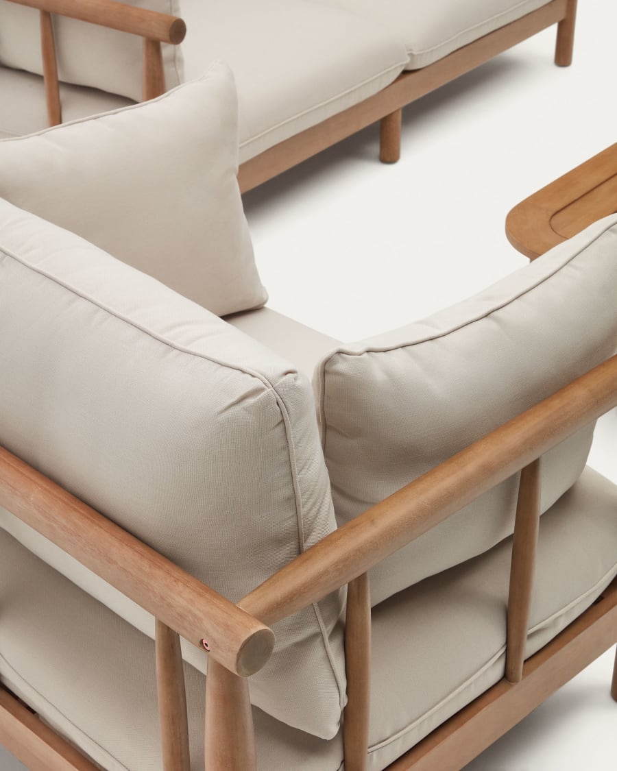 Sacova set of 2 armchairs, 2 seater sofa and coffee table in solid eucalyptus wood FSC