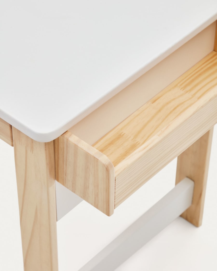 Serwa desk in white MDF and solid pine legs and details