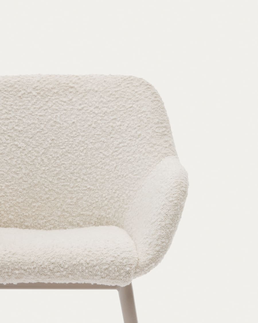 Konna children's chair in white bouclé with steel legs and a beige finish