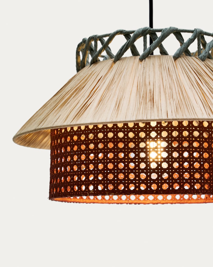 Pulmi raffia ceiling lamp in natural, terracotta, and blue, Ø 40 cm