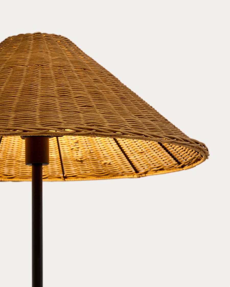 Urania floor lamp in rattan and metal with black painted finished UK adapter
