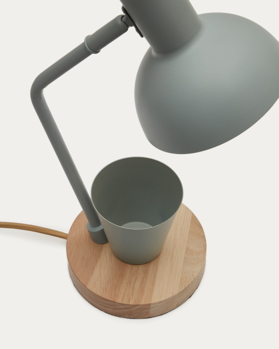 Katia desk lamp in wood and green metal UK
