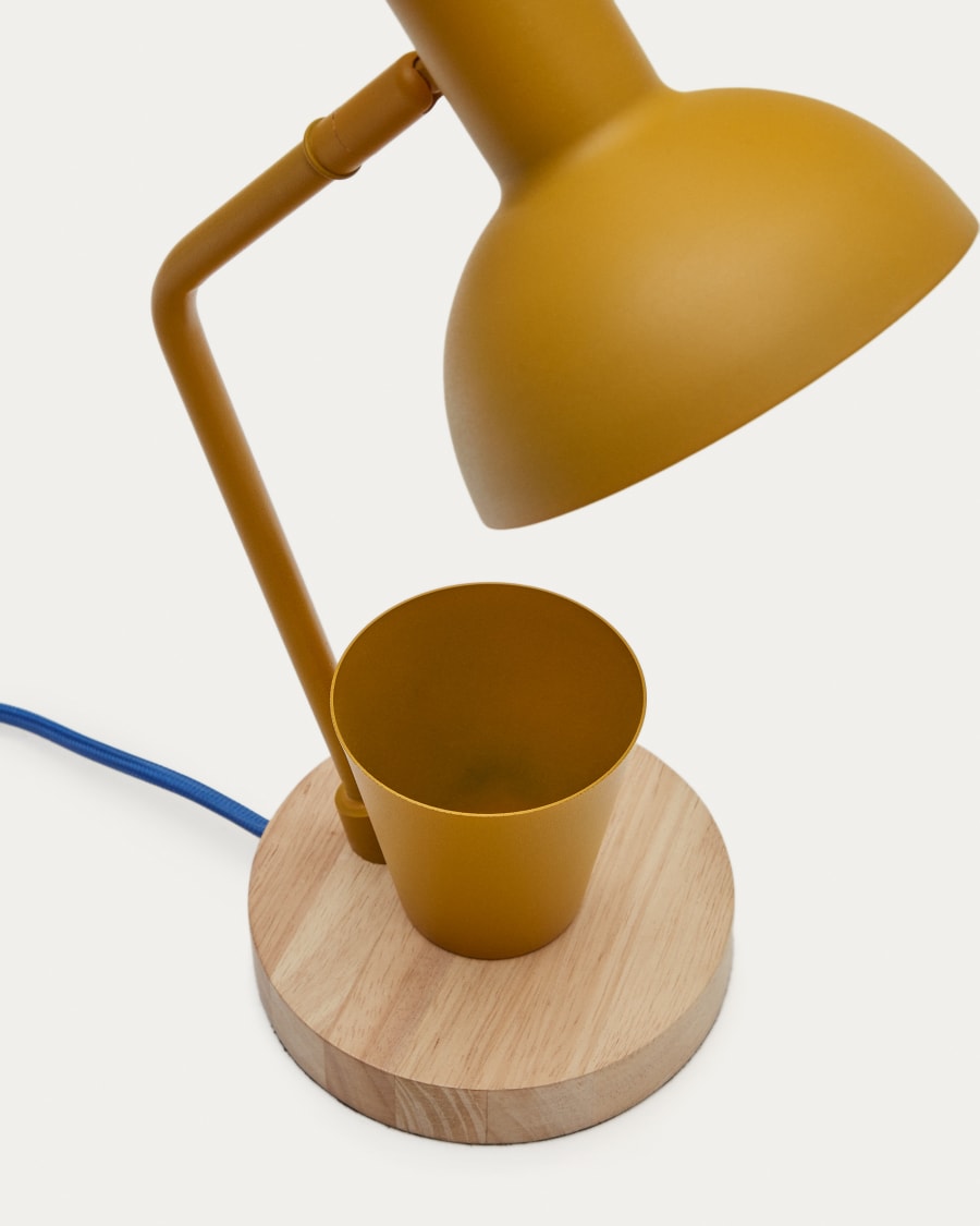 Katia desk lamp in wood and mustard metal UK