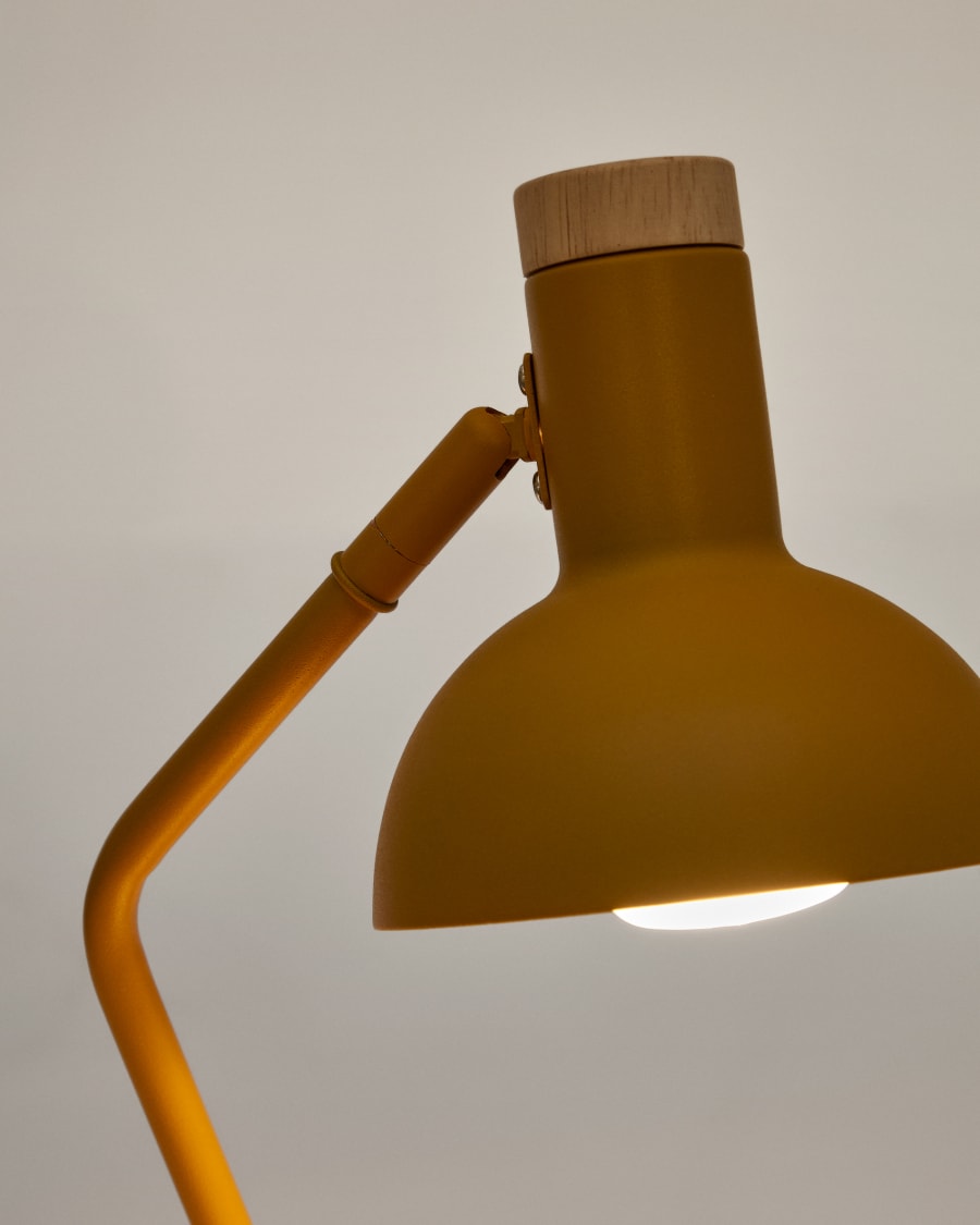 Katia desk lamp in wood and mustard metal UK