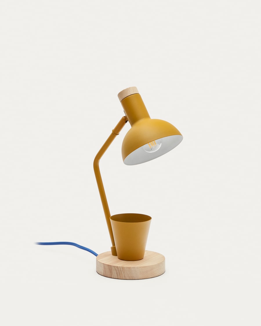 Katia desk lamp in wood and mustard metal UK