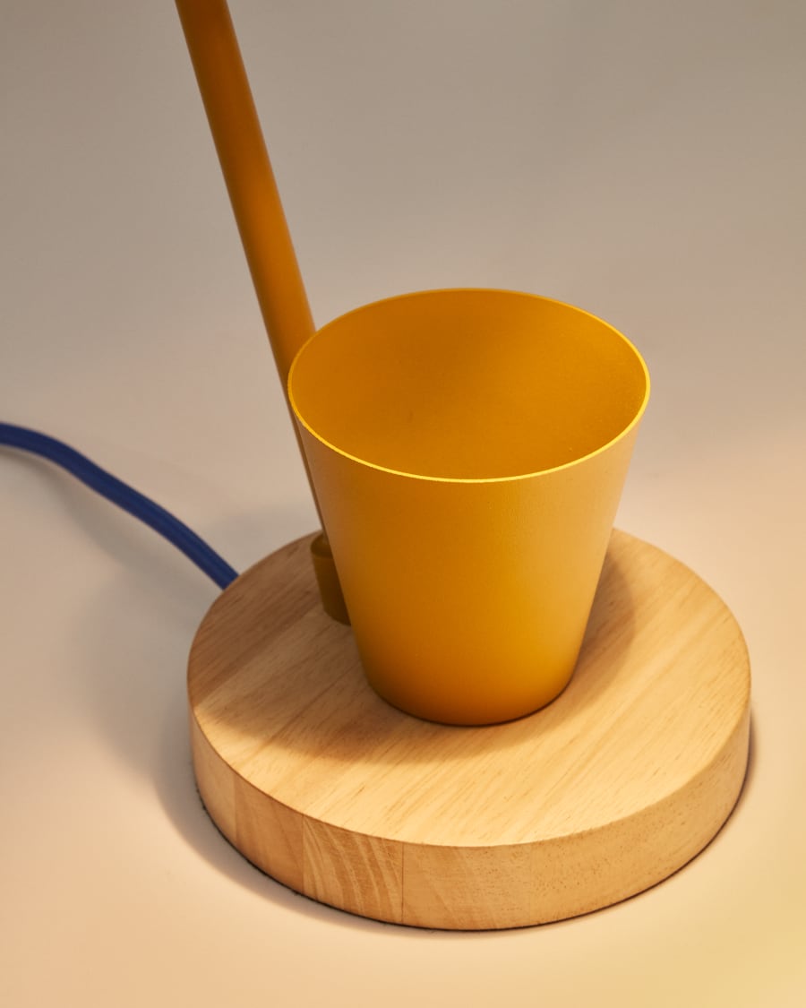 Katia desk lamp in wood and mustard metal UK