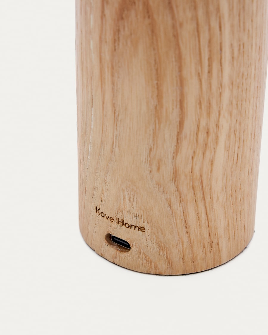 Luba solid ash portable table lamp with green cotton handle