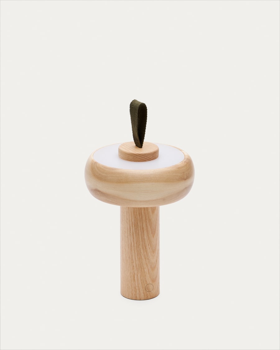Luba solid ash portable table lamp with green cotton handle