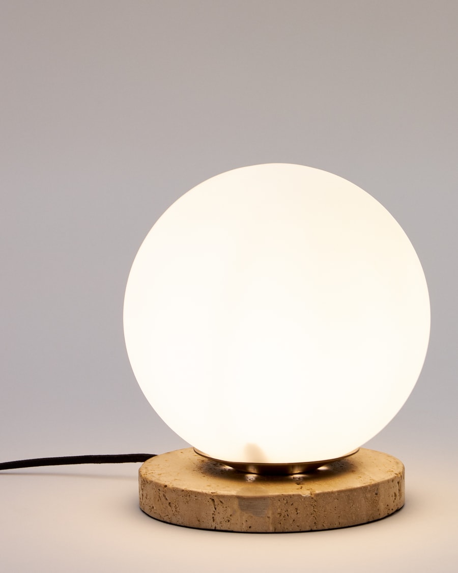Malachi table lamp with glazed glass and travertine stone
