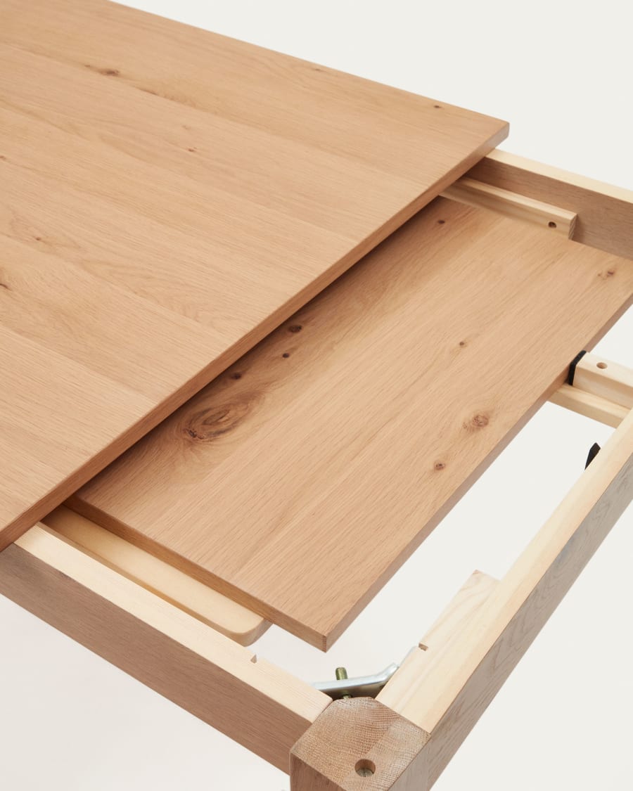 Yain extendable table with oak veneer and solid oak, 160 (220) x 80 cm