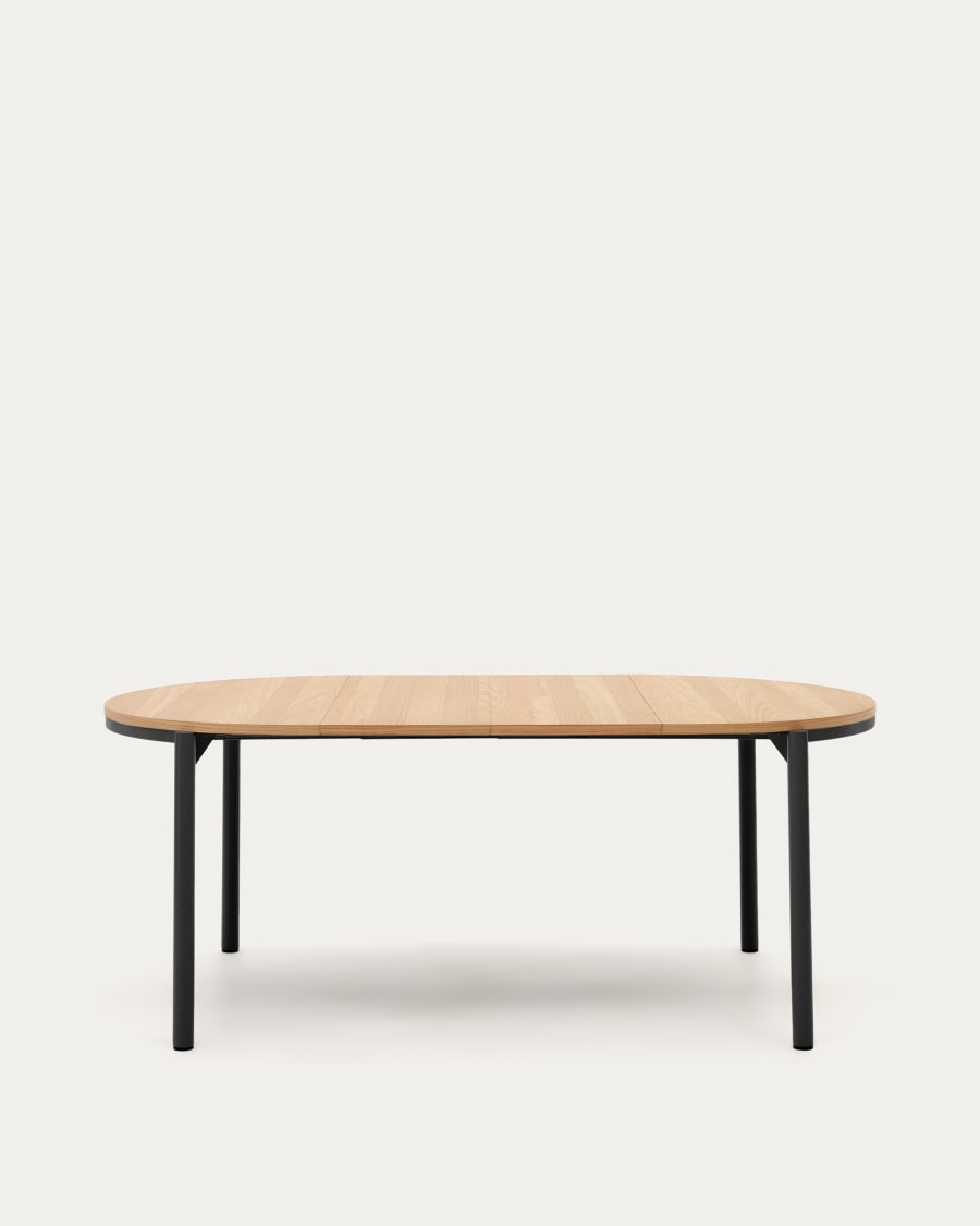 Montuiri extendable round table in oak veneer and steel legs with black finish, Ø 120 (200) cm
