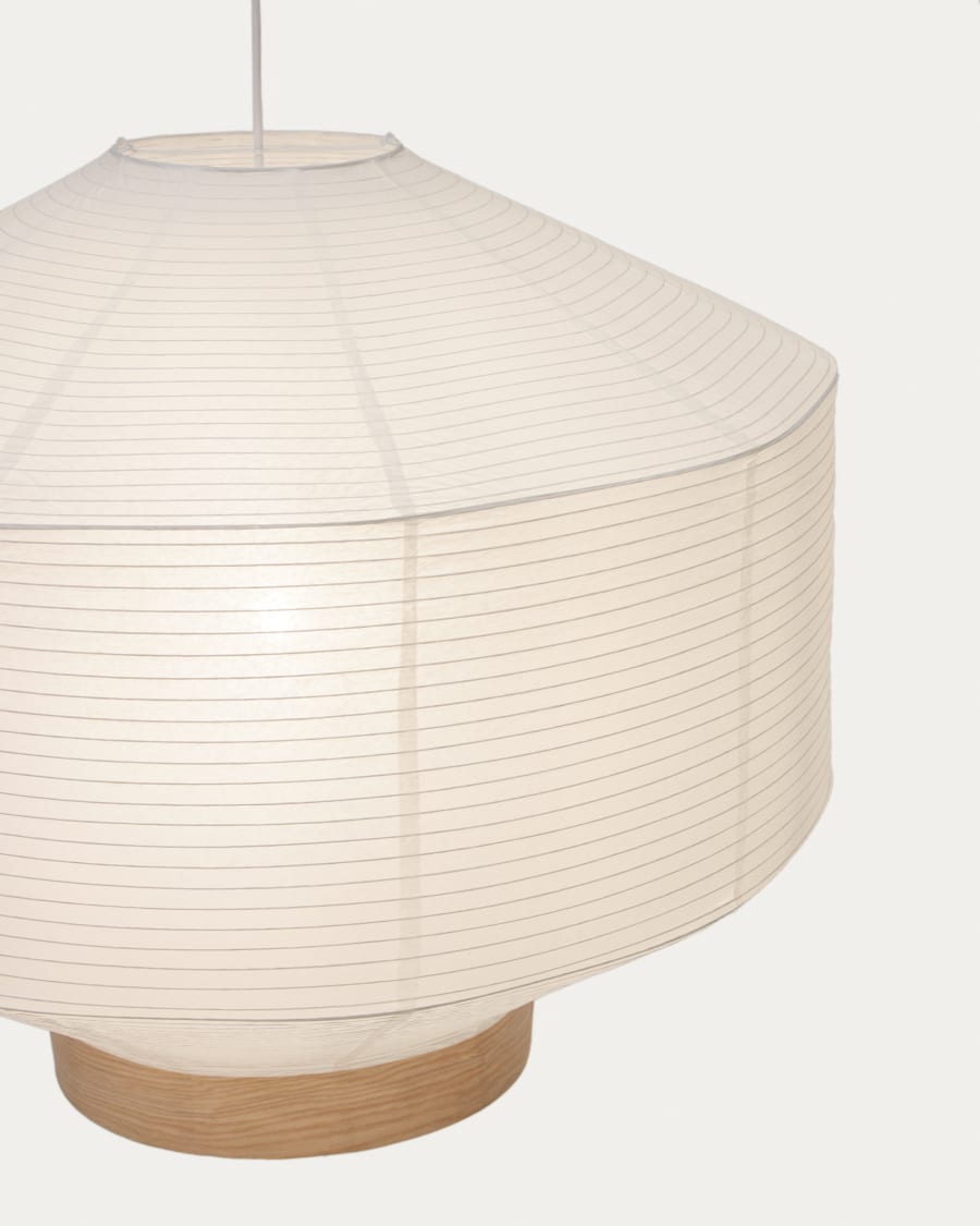 Hila ceiling lamp screen in white paper with natural wood veneer Ø 80 cm