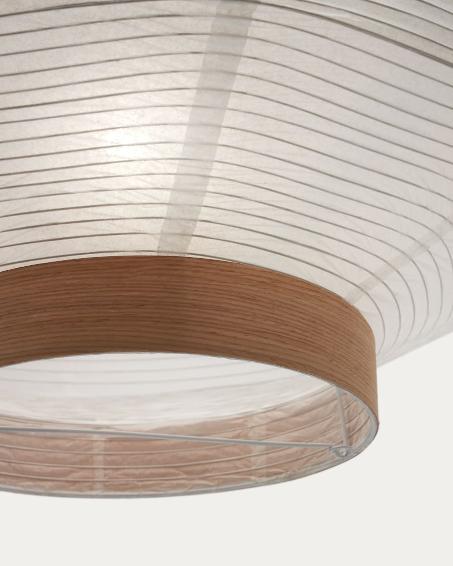 Hila ceiling lamp screen in white paper with natural wood veneer Ø 55 cm