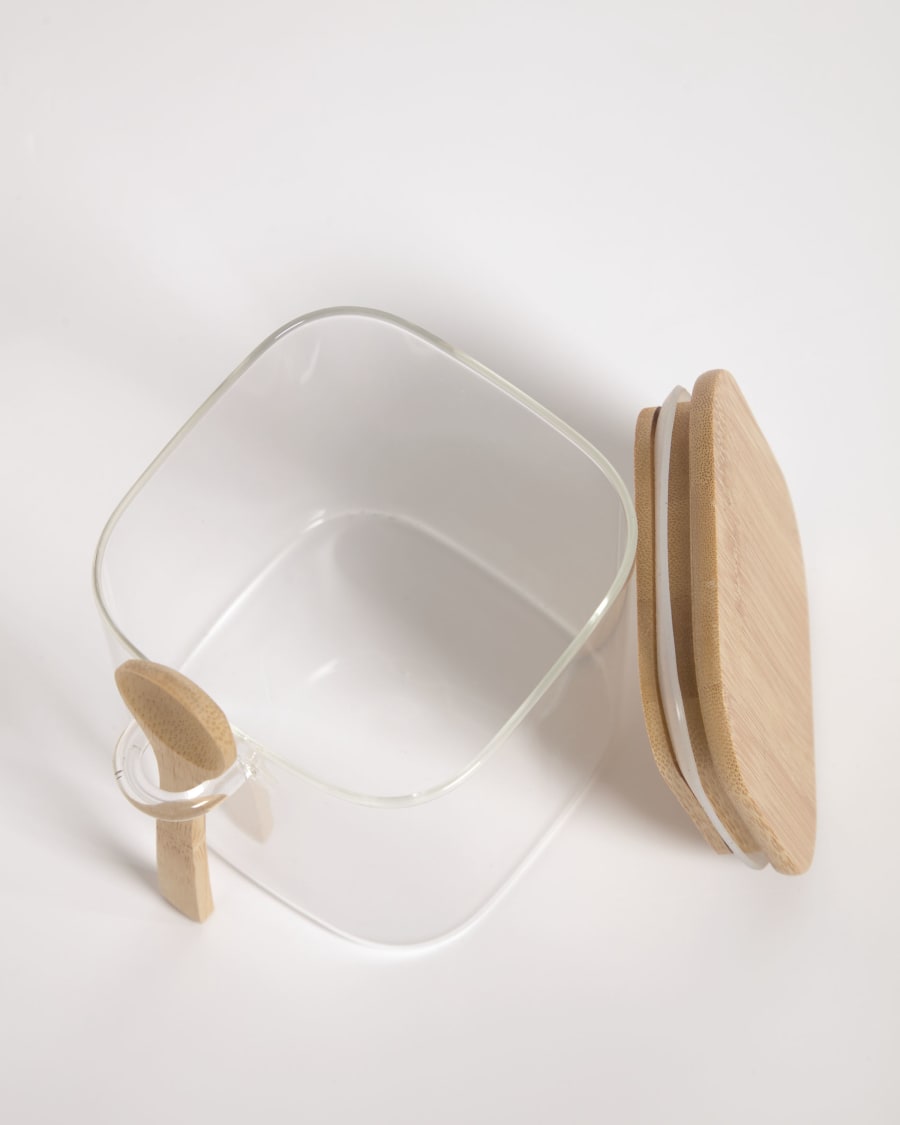 Ilaria small jar with spoon, in transparent glass and bamboo