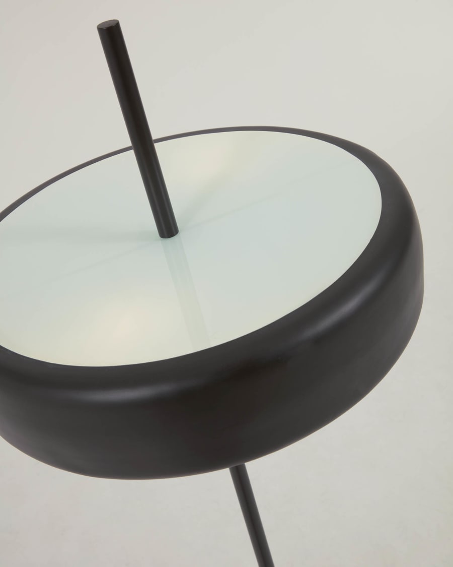 Francisca floor lamp metal with a glass and black finish.