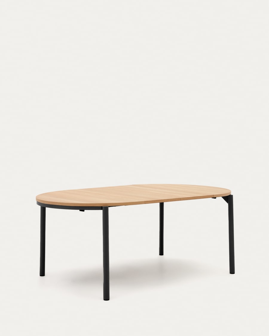 Montuiri extendable round table in oak veneer and steel legs with black finish, Ø 120 (200) cm