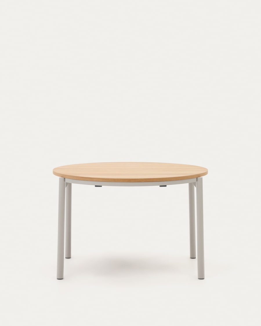 Montuiri extendable round table in oak veneer and steel legs with grey finish, Ø 120 (200) cm