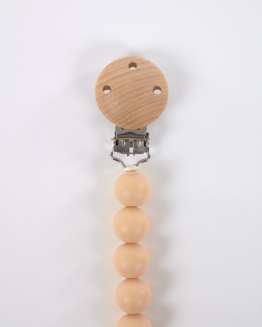 Epiphany dummy and teething ring set in beige silicone and wood
