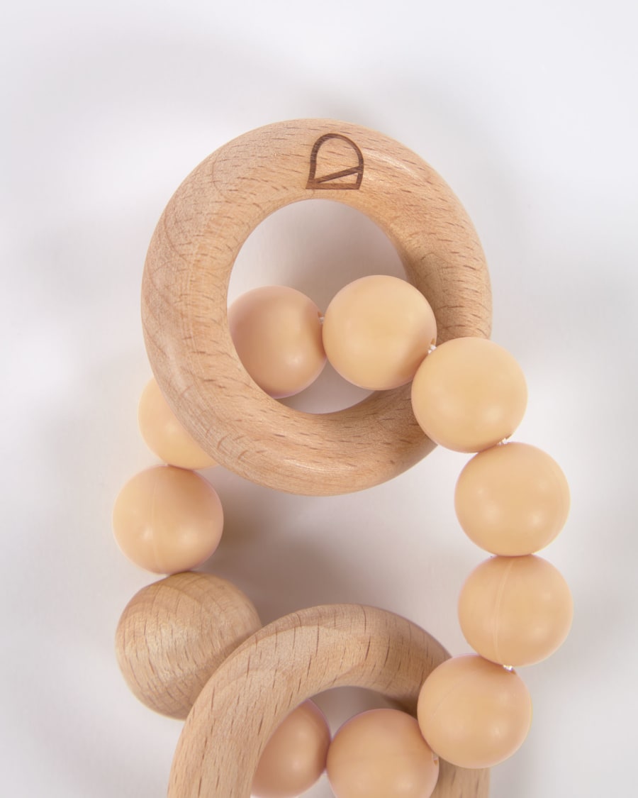 Epiphany dummy and teething ring set in beige silicone and wood
