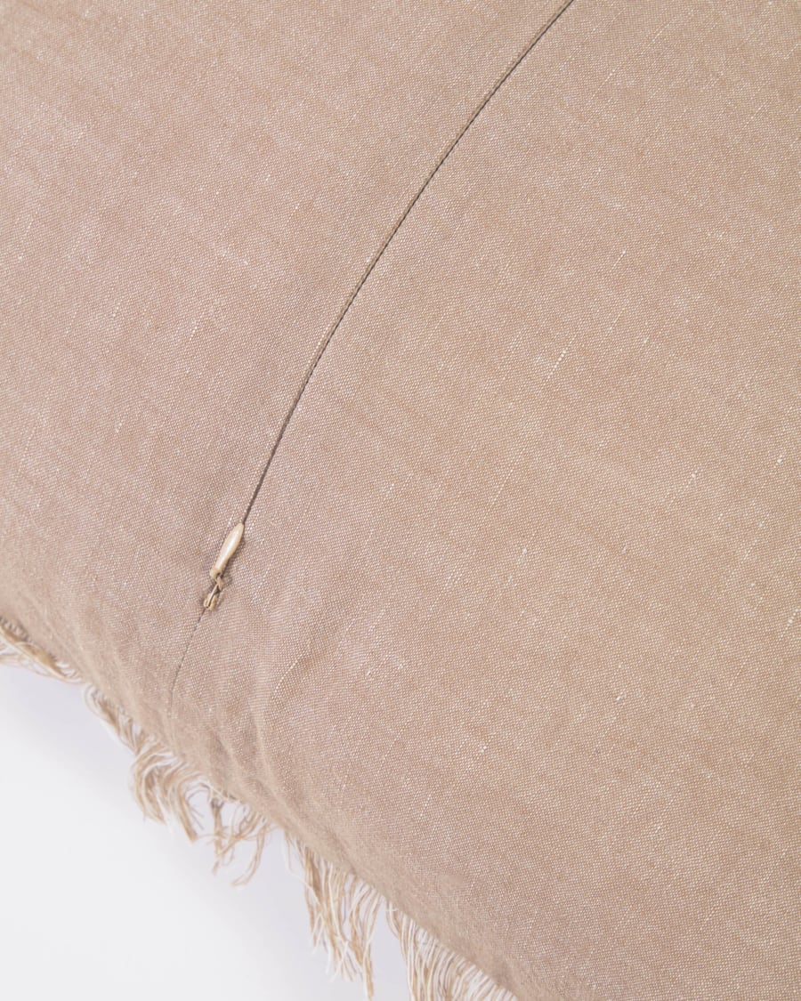 Abinadi beige cotton and linen cushion cover with fringe 45 x 45 cm