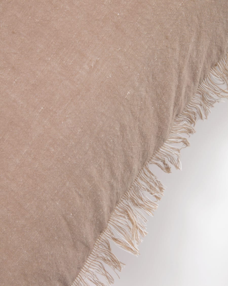 Abinadi beige cotton and linen cushion cover with fringe 45 x 45 cm