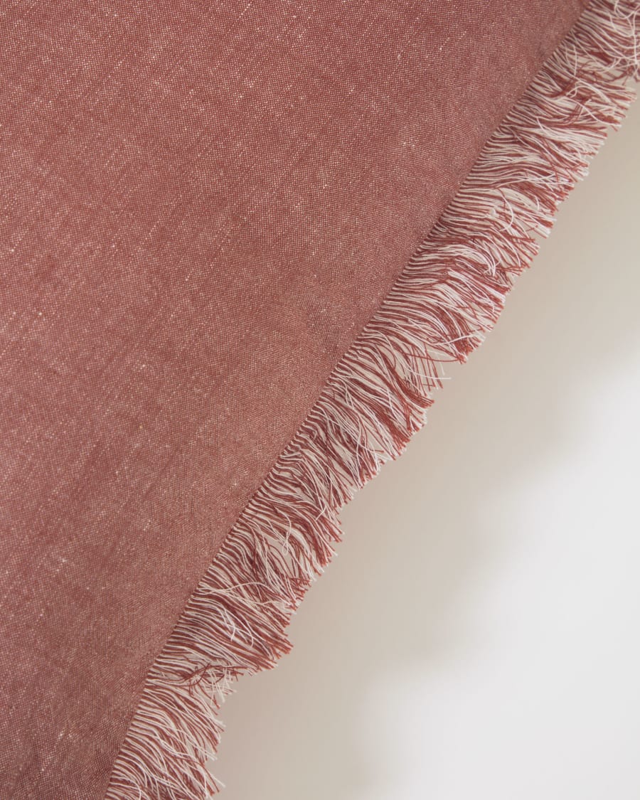 Abinadi terracotta cotton and linen cushion cover with fringe 45 x 45 cm