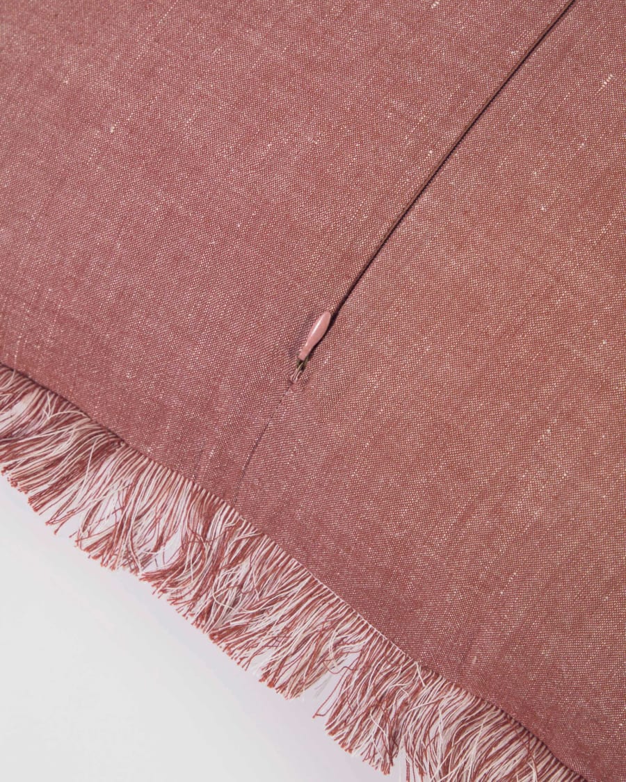 Abinadi terracotta cotton and linen cushion cover with fringe 45 x 45 cm