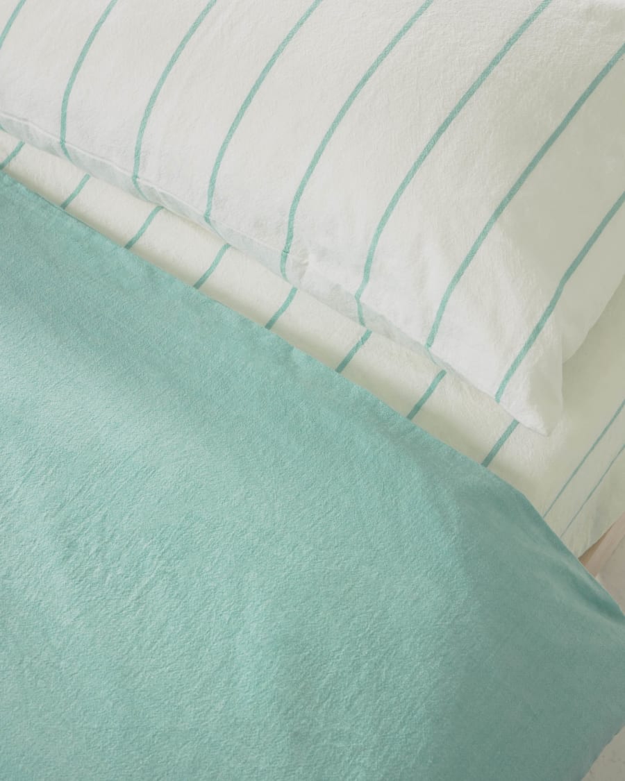 Gaitana duvet cover, sheet & pillowcase set in turquoise GOTS-certified cotton 90 x 190 cm