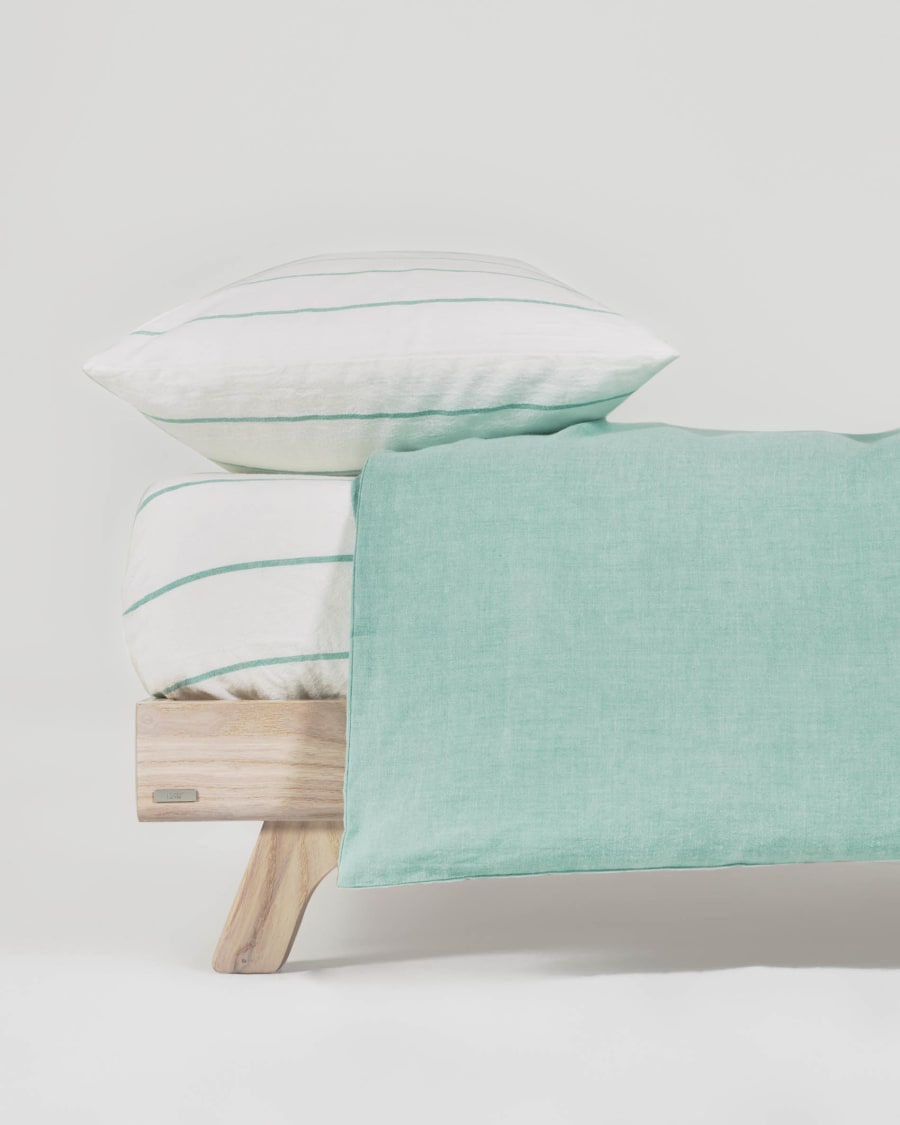Gaitana duvet cover, sheet & pillowcase set in turquoise GOTS-certified cotton 90 x 190 cm