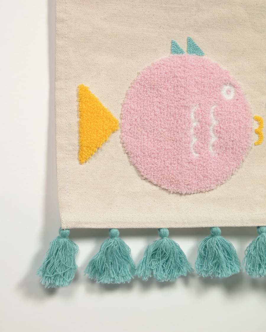 Delmare 100% cotton multi-coloured fish wall tapestry 25 x 25 cm
