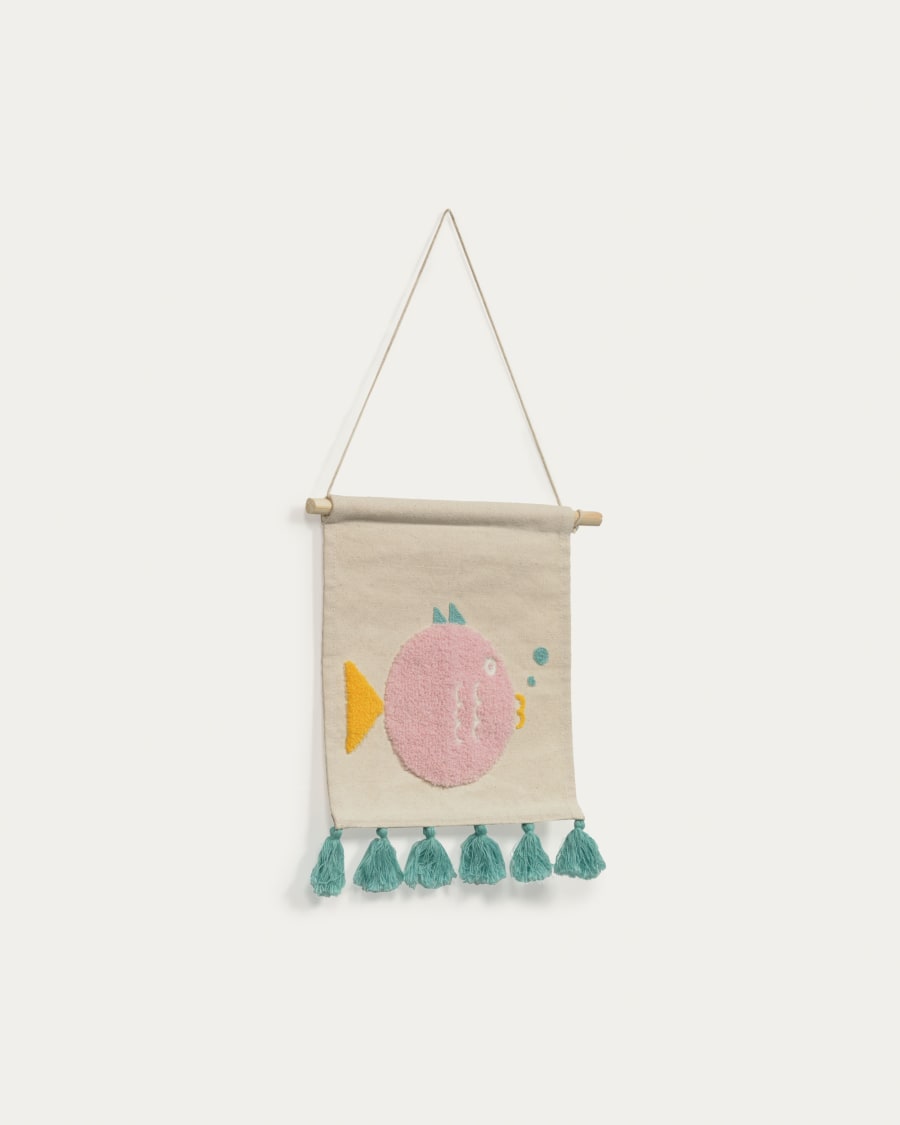 Delmare 100% cotton multi-coloured fish wall tapestry 25 x 25 cm