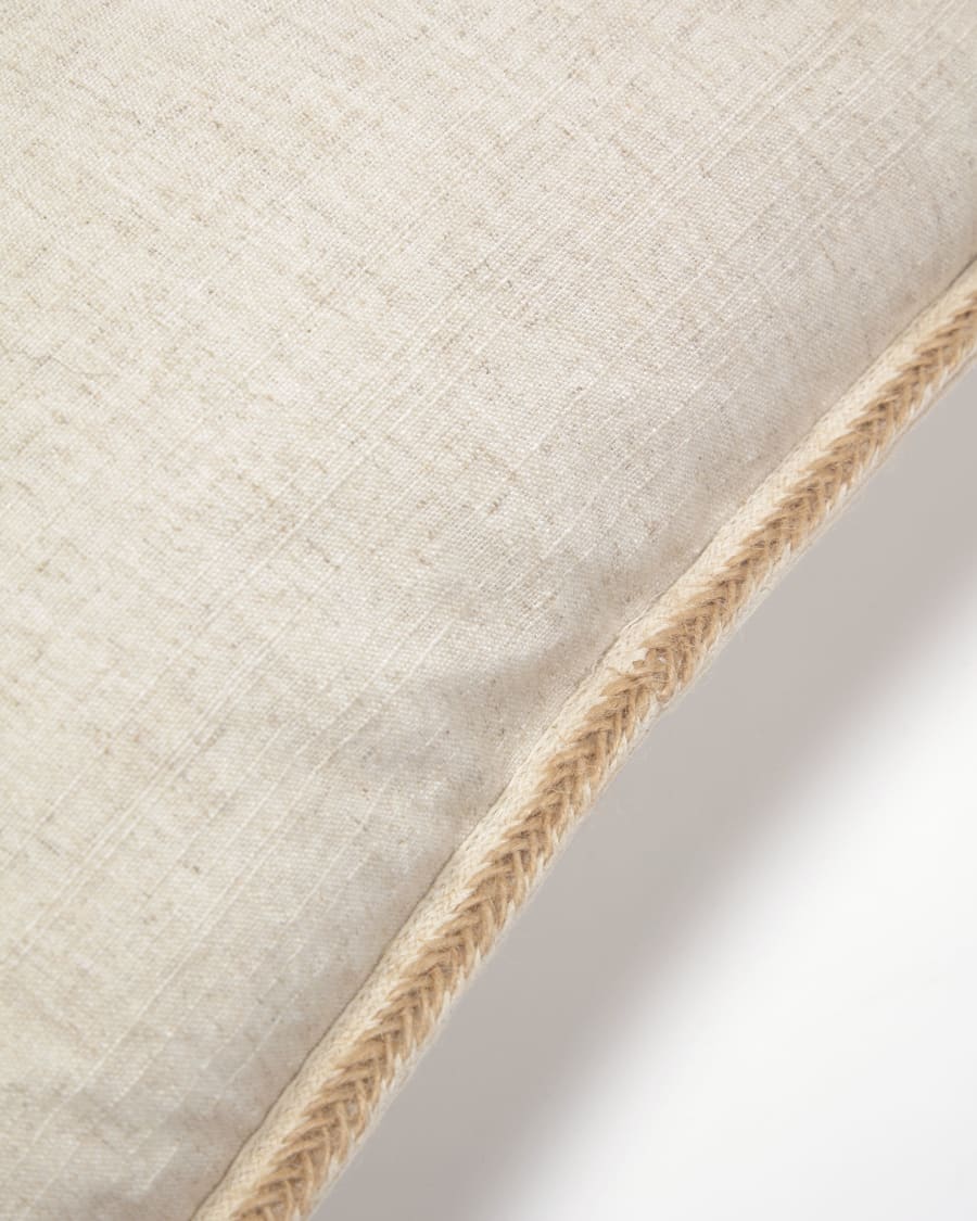 Idara linen and natural jute cushion cover with beige border 30 x 50 cm
