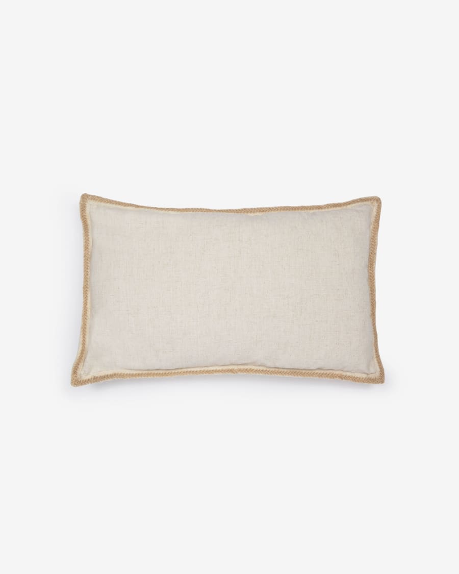 Idara linen and natural jute cushion cover with beige border 30 x 50 cm