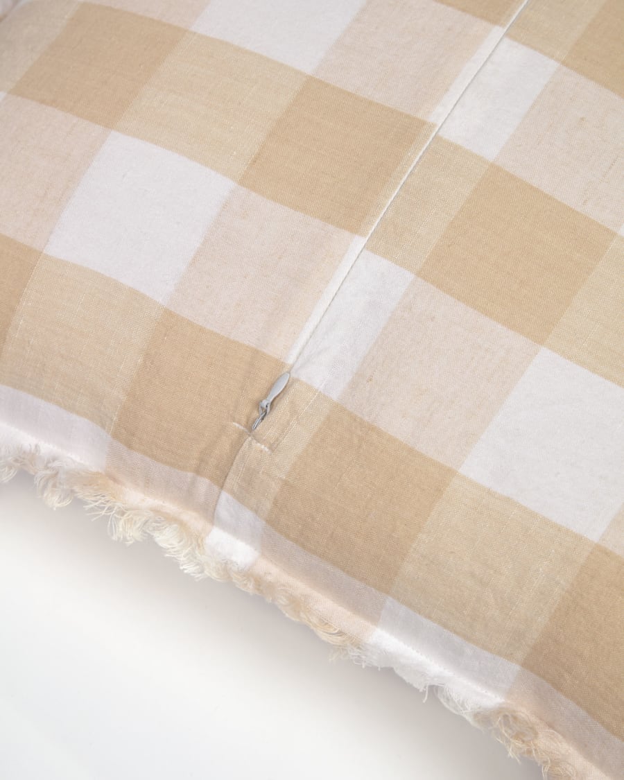 Κάλυμμα μαξιλαριού Dawa, βαμβάκι και λινό, λευκά και μπεζ τετράγωνα, 45 x 45 εκ