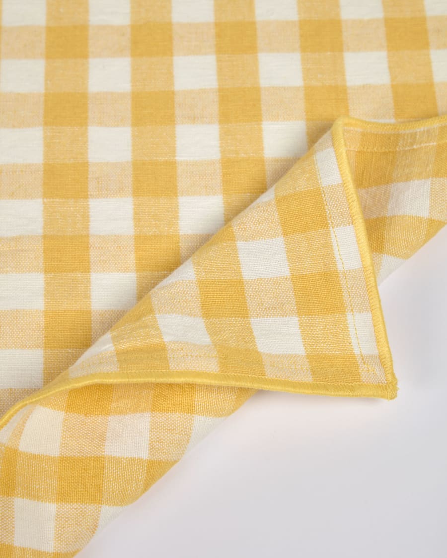 Eyen set of two white and yellow checks cotton and linen placemats