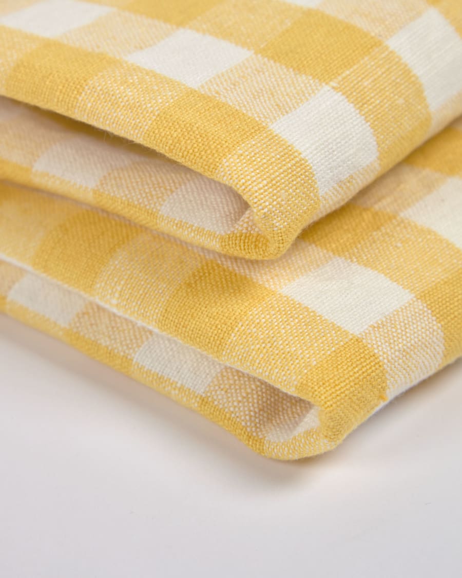 Eyen set of two white and yellow checks cotton and linen placemats