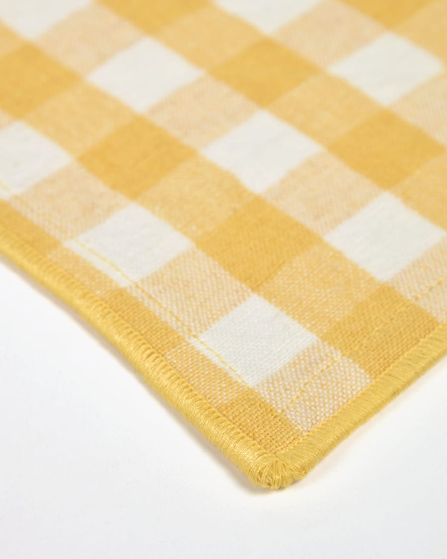 Eyen set of two white and yellow checks cotton and linen placemats
