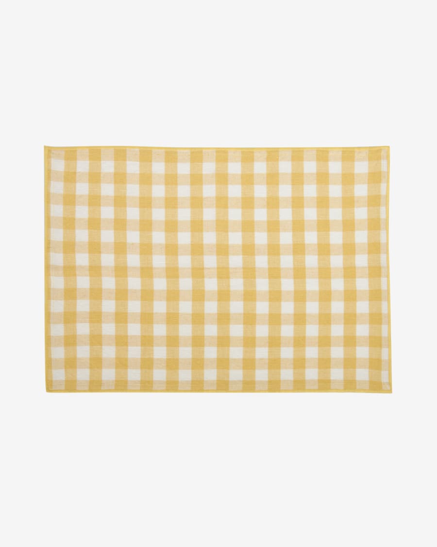 Eyen set of two white and yellow checks cotton and linen placemats