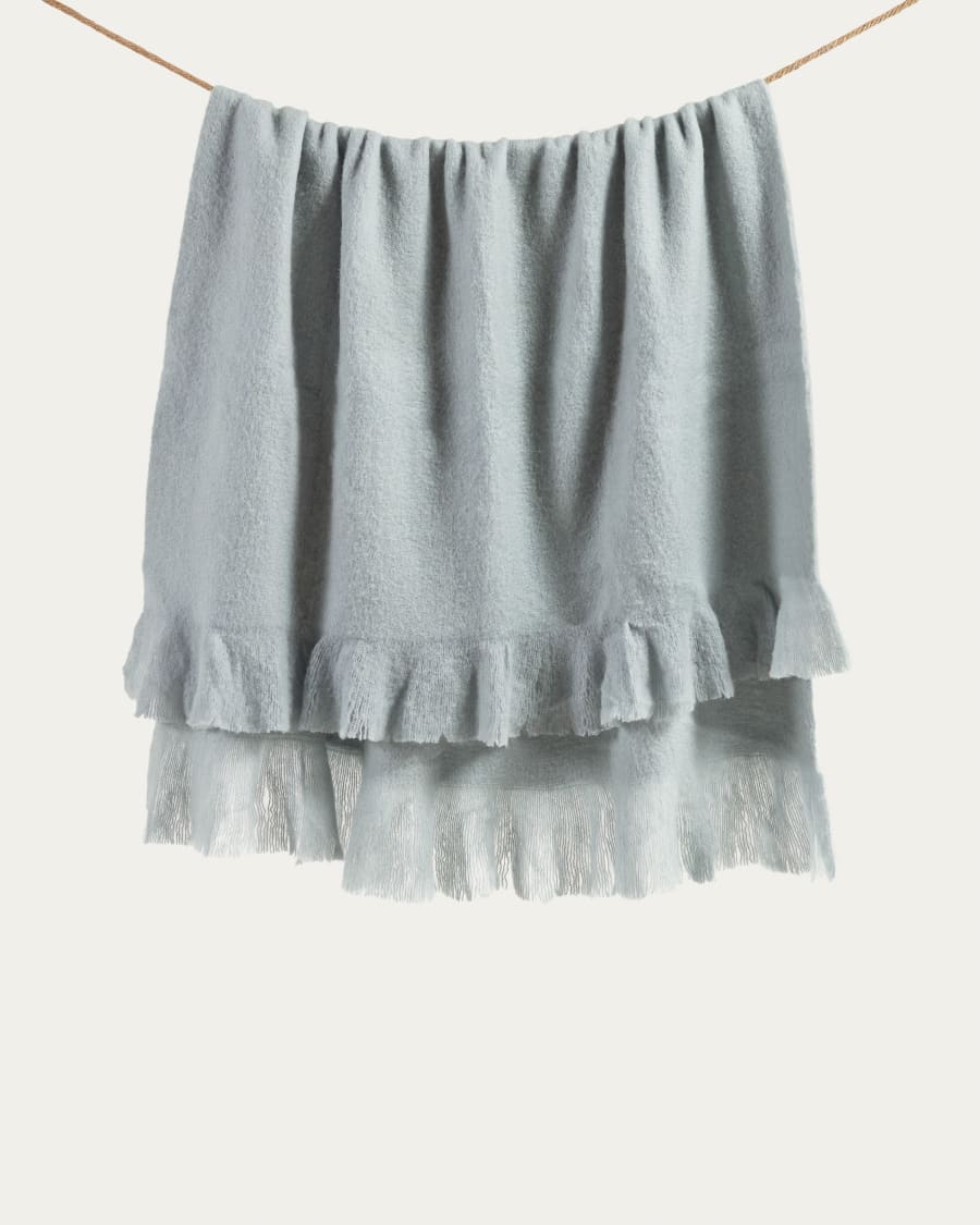 Μάλλινη κουβέρτα Haru, μπλε με κρόσσια, 125x150εκ