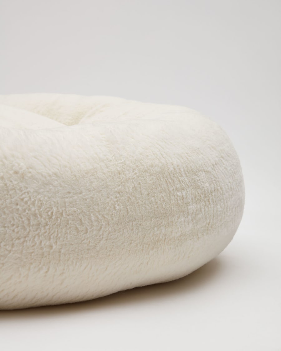 Woopy large round bed for pets with with white fur Ø 90 cm