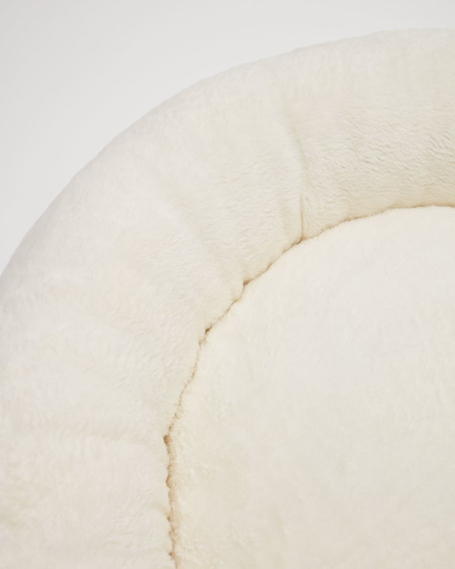 Woopy large round bed for pets with with white fur Ø 90 cm