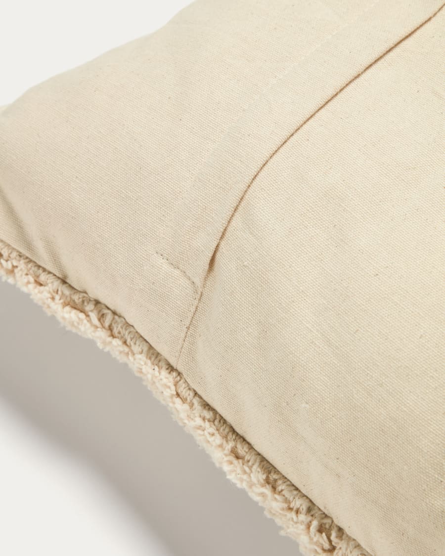 Κάλυμμα μαξιλαριού Zita, 100% βαμβάκι, μπεζ γούνα με ρόμβους και μπλε κουκκίδες, 50x50εκ