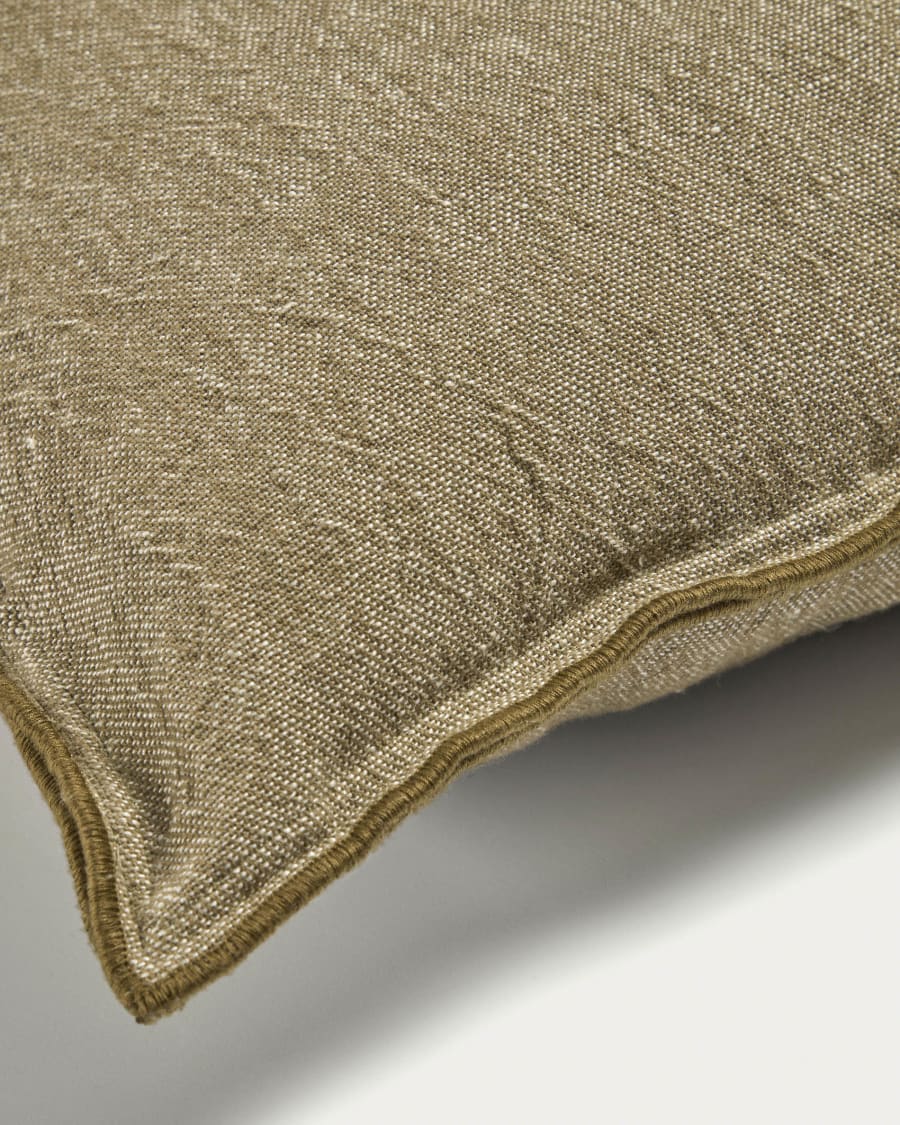 Queta cushion cover in green linen and cotton, 45 x 45 cm