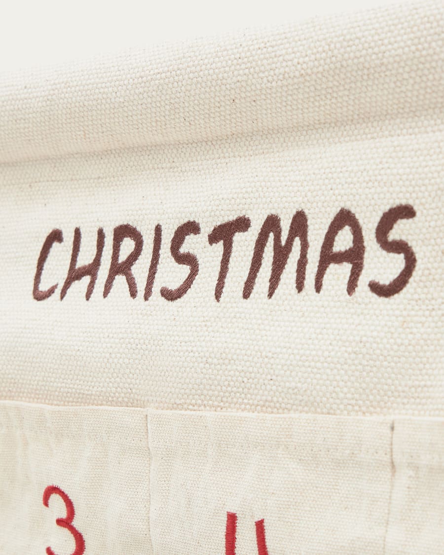 Nahir advent calender 100% in red and natural colour cotton, 56 x 65 cm