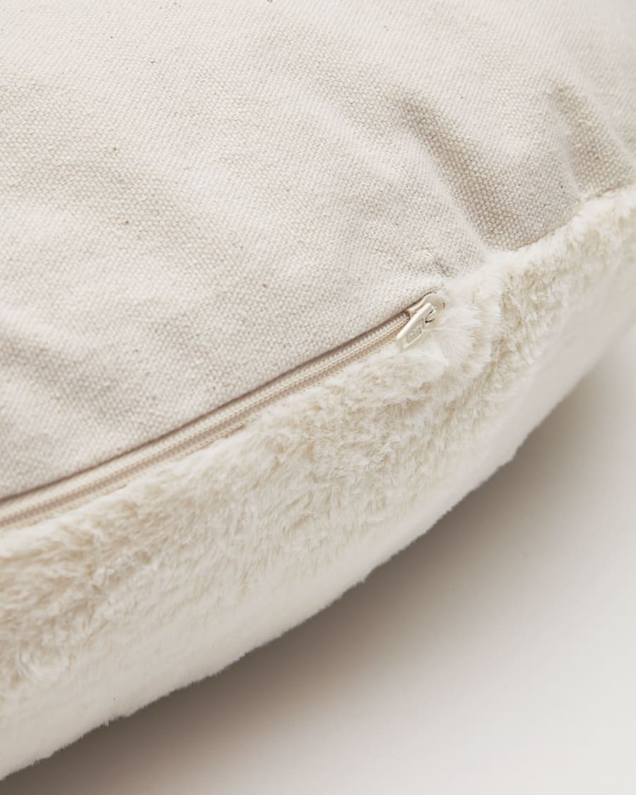 Codie portable pet cushion in white fur, Ø 80 x 10 cm