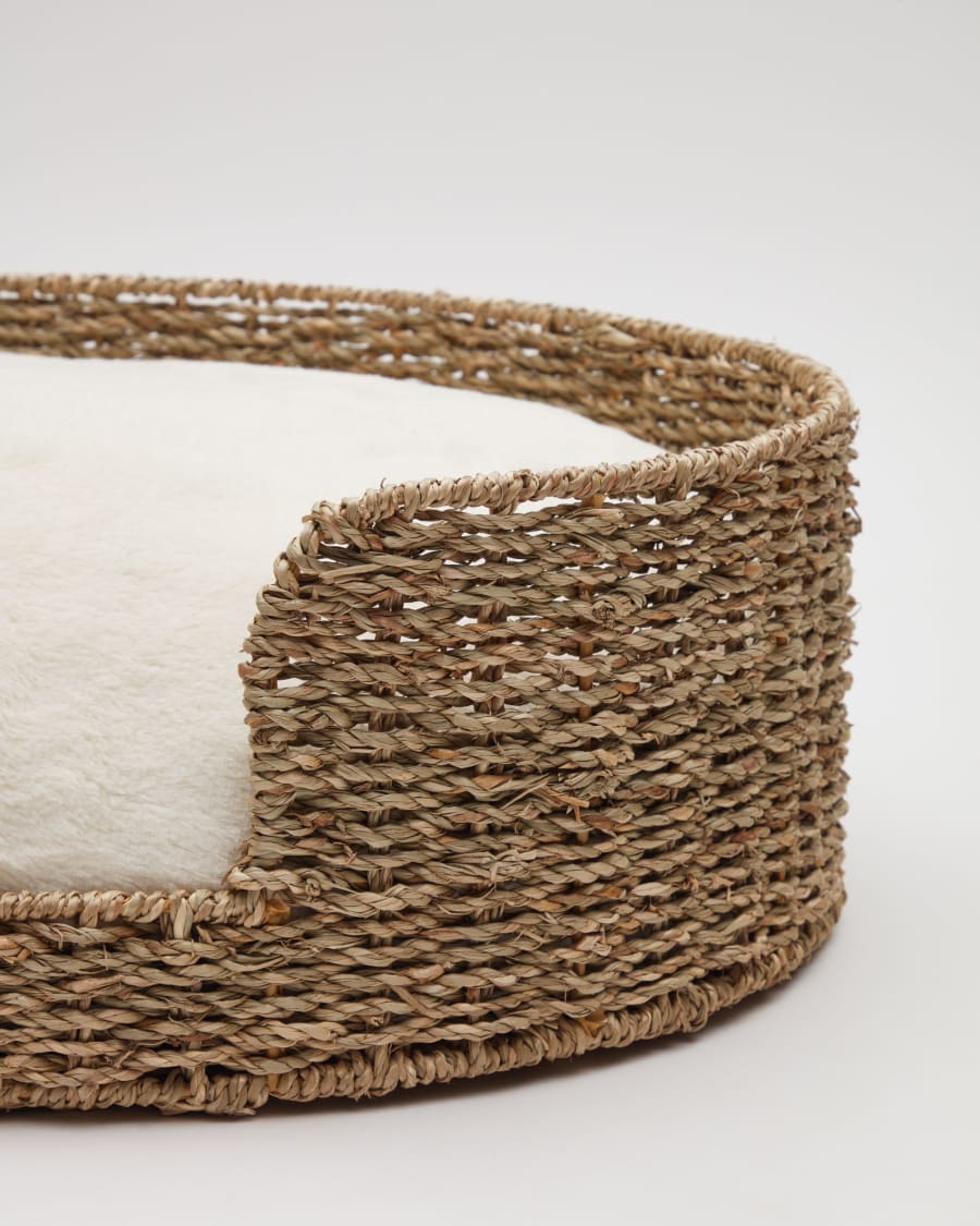 Codie portable pet cushion in white fur, Ø 80 x 10 cm