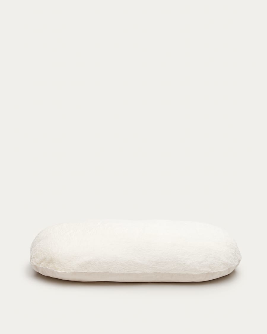 Codie portable pet cushion in white fur, Ø 80 x 10 cm